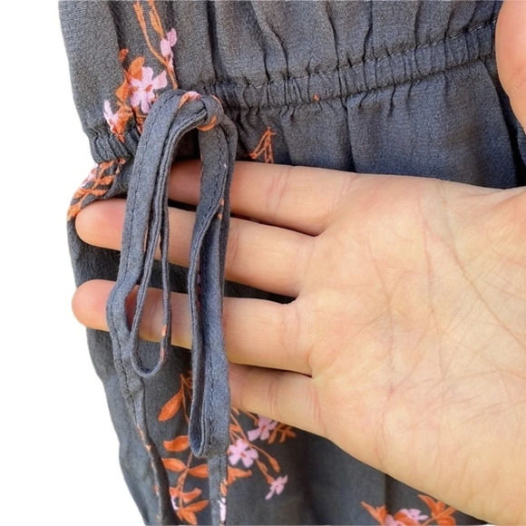 A New Day medium navy blue maxi dress grey with orange flowers - Picture 4 of 5